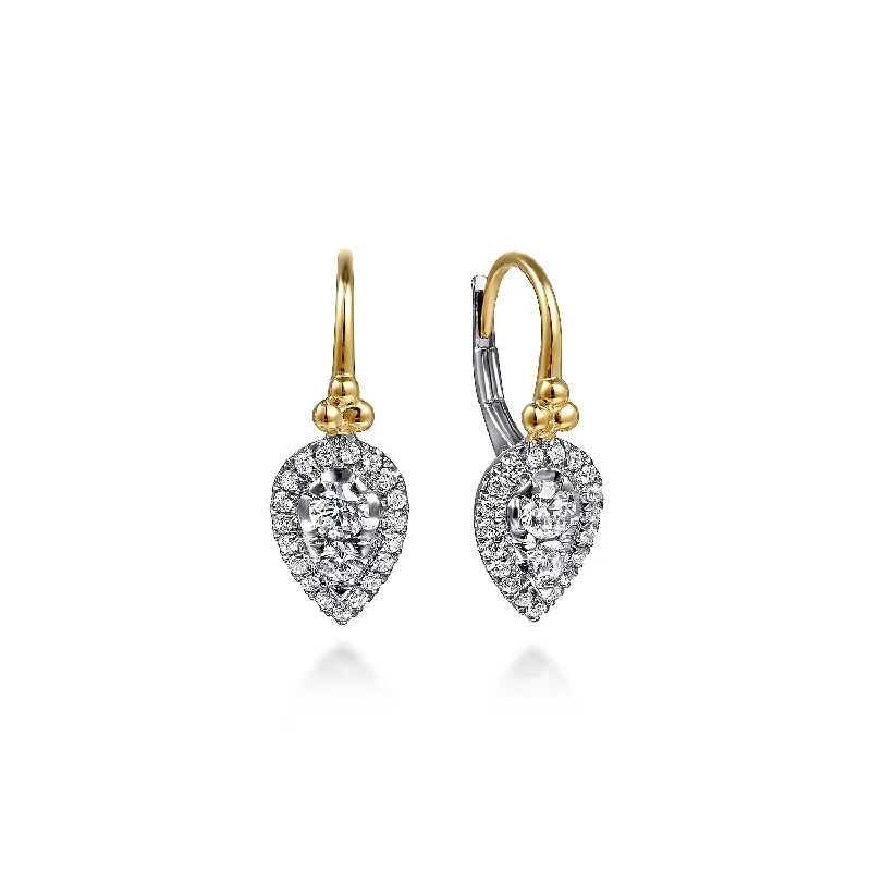 Classic hoop earrings-Diamond Drop Earrings in Two-Tone Gold by Gabriel & Co.