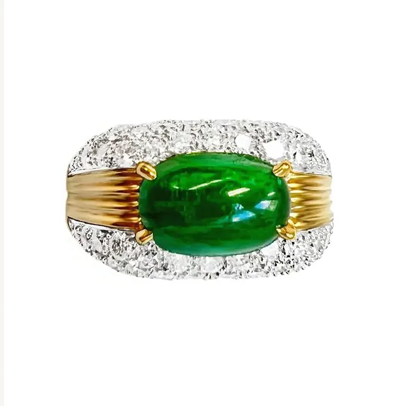 Statement rings with large gemstones -Emerald & Diamond Dome Ring