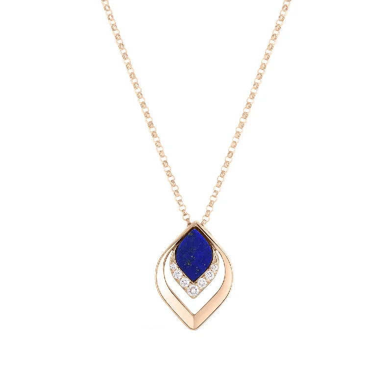 Personalized pendant necklaces for couples -18K Rose Gold Lapis And Diamond Petal Pendant Necklace