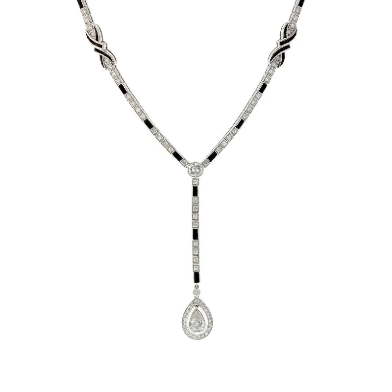 Customizable silver necklaces -Art Deco Style Diamond and Onyx Y Necklace