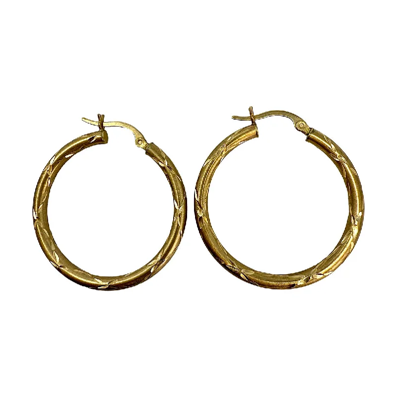 Rose gold stud earrings-14K Gold Etched Hoop Earrings