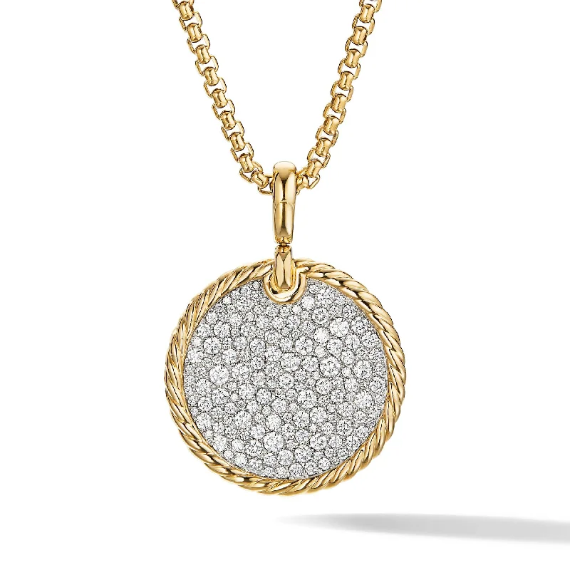 Choker necklaces with metal accents -DY Elements Disc Pendant in 18K Yellow Gold with Pave Diamonds