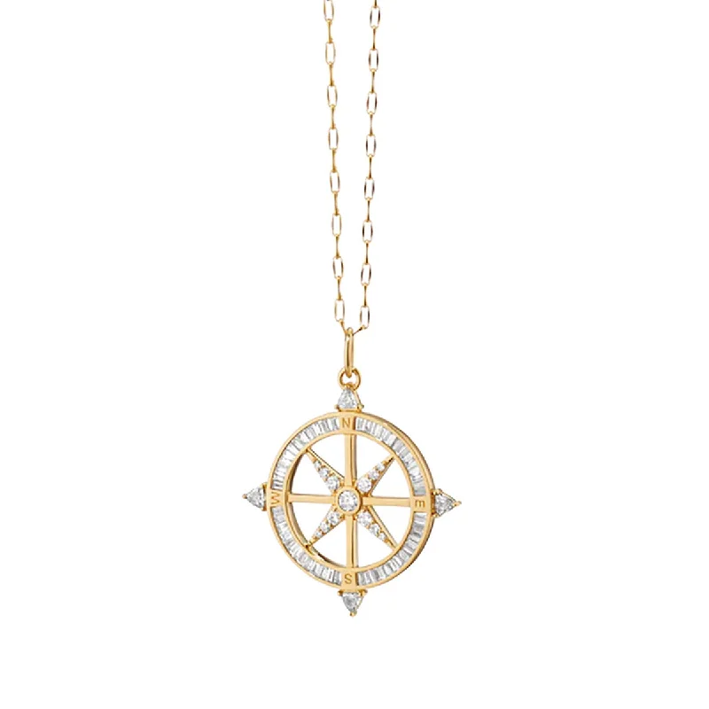 Nature-inspired necklaces with leaf designs -Adventure Diamond Compass Necklace