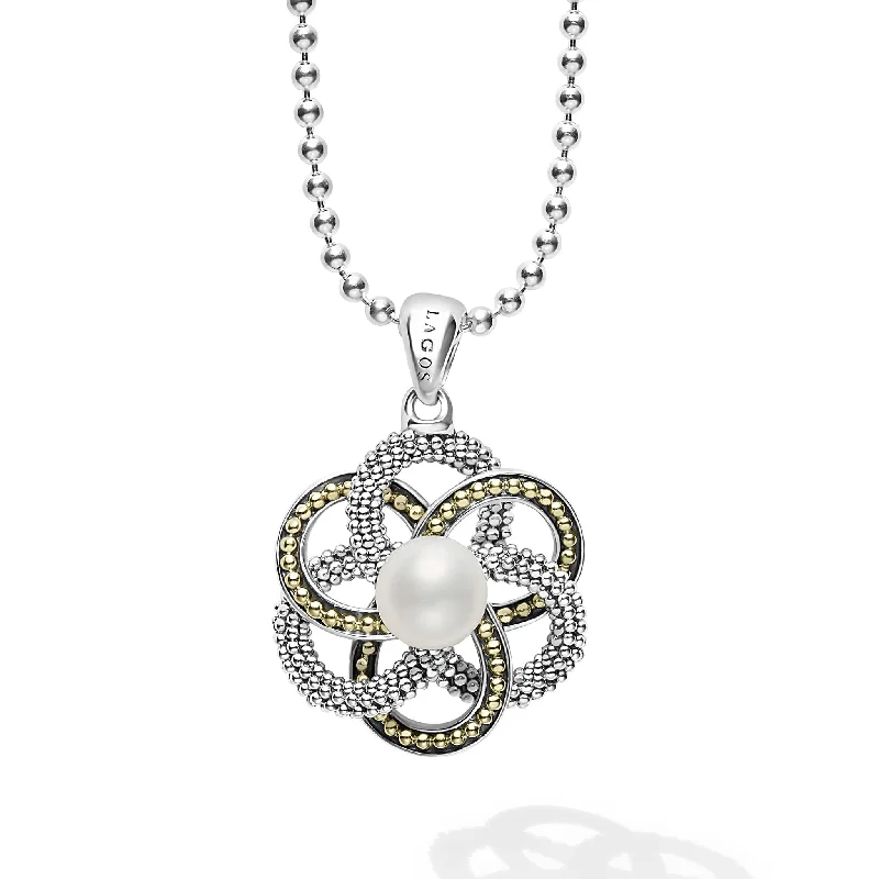 Trendy pendant necklaces for teens -Pearl Love Knot Pendant Necklace