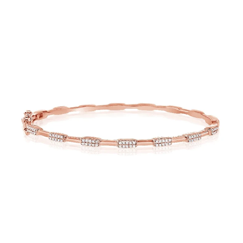 Chunky gold bracelets for bold statements -14K Rose Gold Diamond Station Hinged Bangle