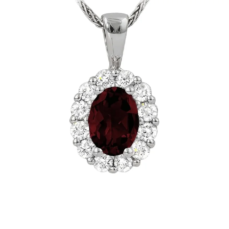 Handmade beaded necklaces for women -Garnet and Diamond Halo Pendant