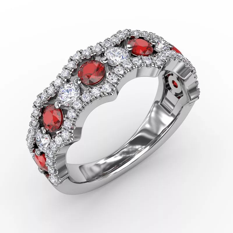 Custom rings with engraving options -Fana Endless Romance Ruby and Diamond Wave Ring