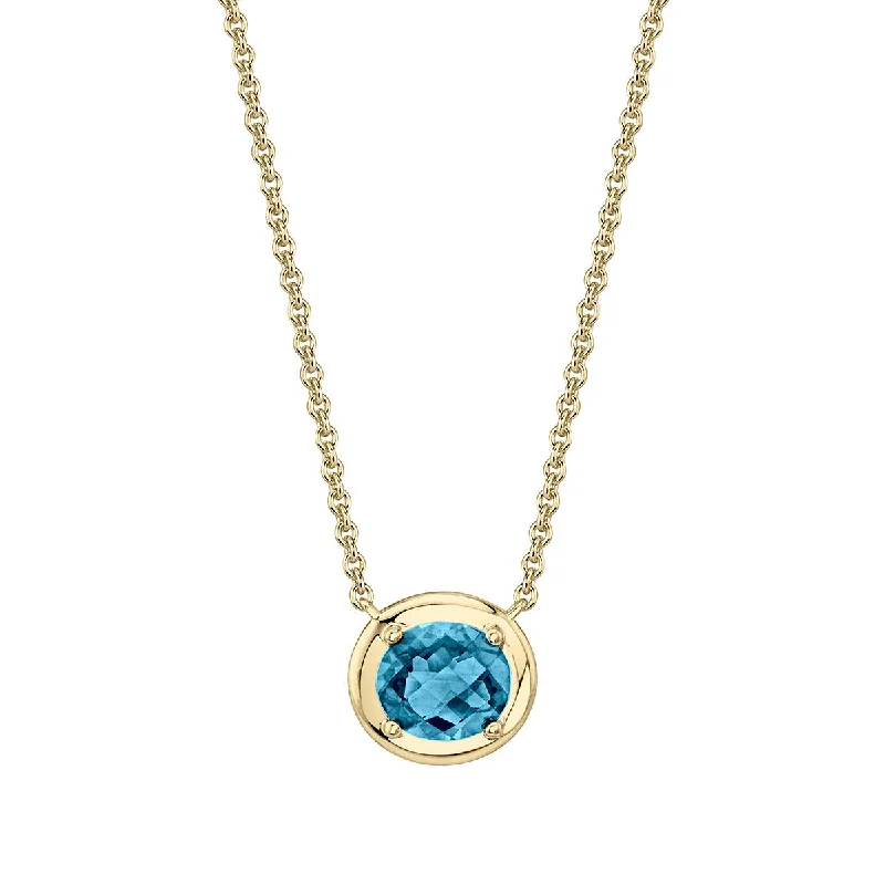 Vintage-inspired choker necklaces -14K Yellow Gold Checkerboard Cut London Blue Topaz Pendant Necklace