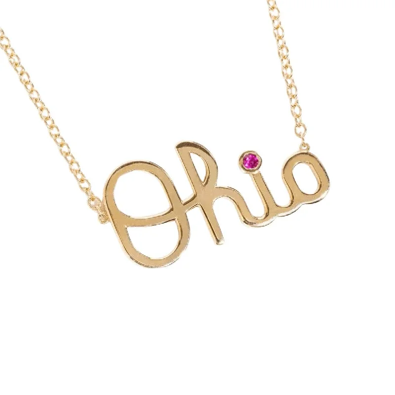 Birthstone necklaces for mom -OSU Script Ohio Necklace with Ruby Accent