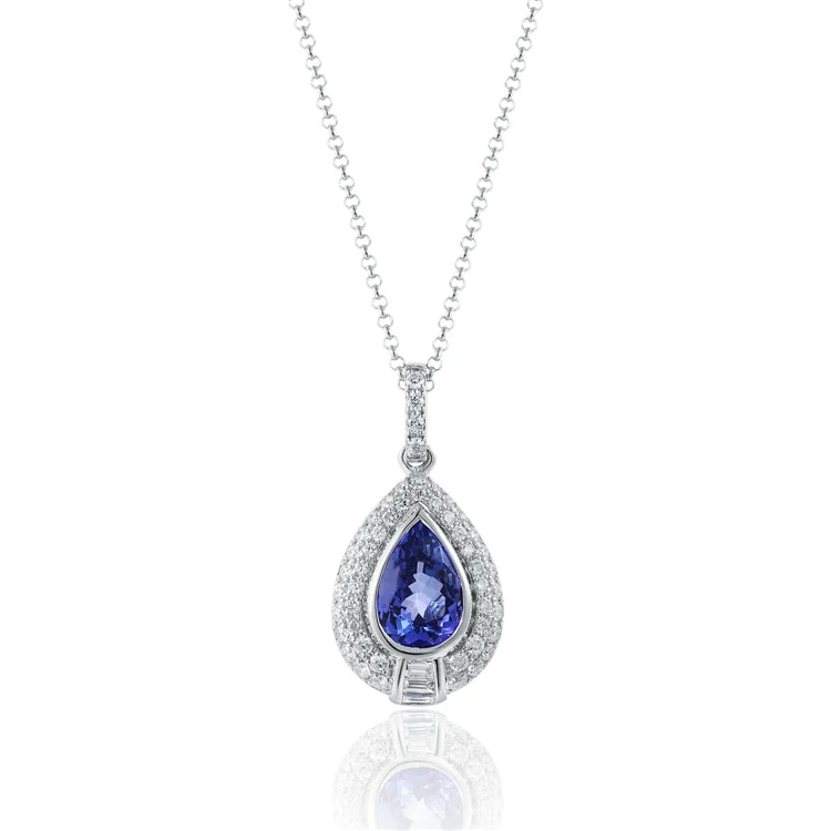 Long beaded necklaces for bohemian style -Luvente 14k Tanzanite and Diamond Pendant N02405