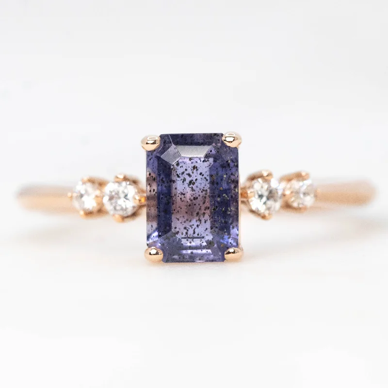 Stackable gemstone rings for trendy looks -Cordelia Ring with a 0.88 Carat Emerald Cut Iolite and White Accent Diamonds in 14k Rose Gold - Ready to Size and Ship