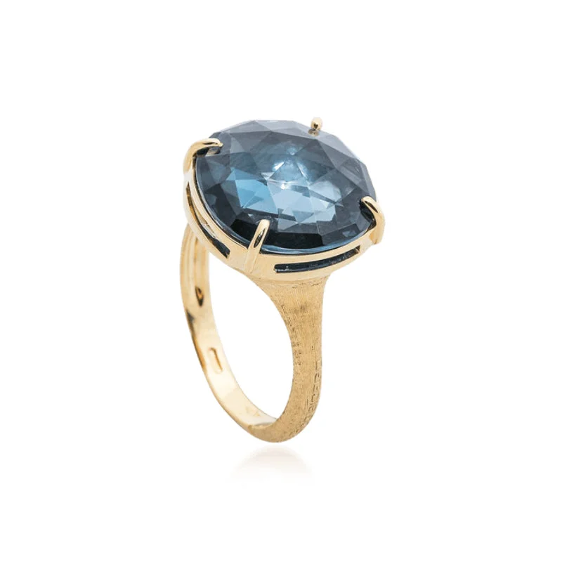 Bohemian rings with turquoise stones -18k Yellow Gold London Blue Topaz Ring