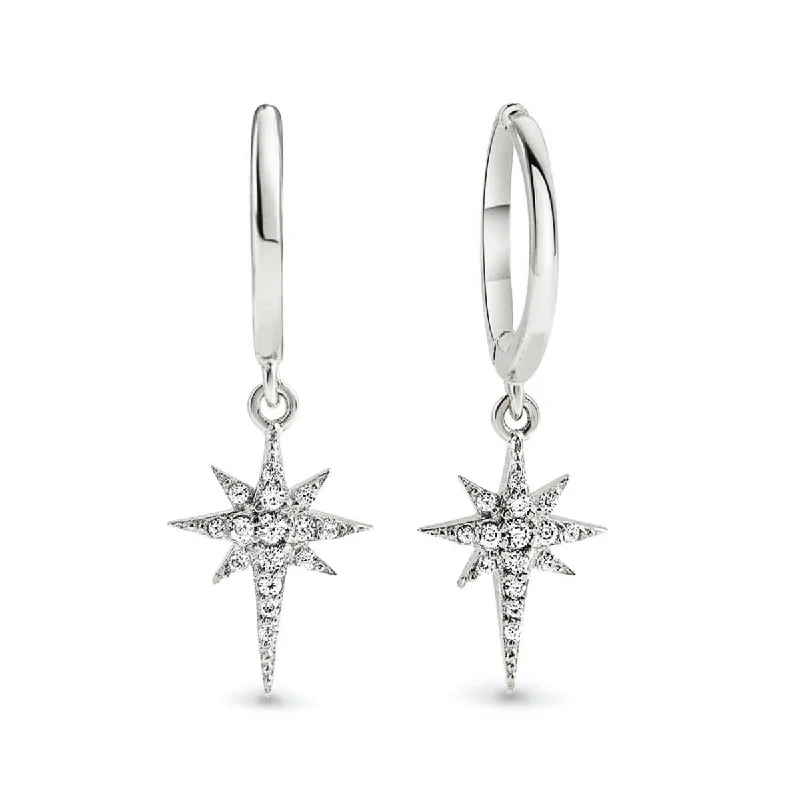 Silver dangle earrings for women-Starburst Huggie Earrings