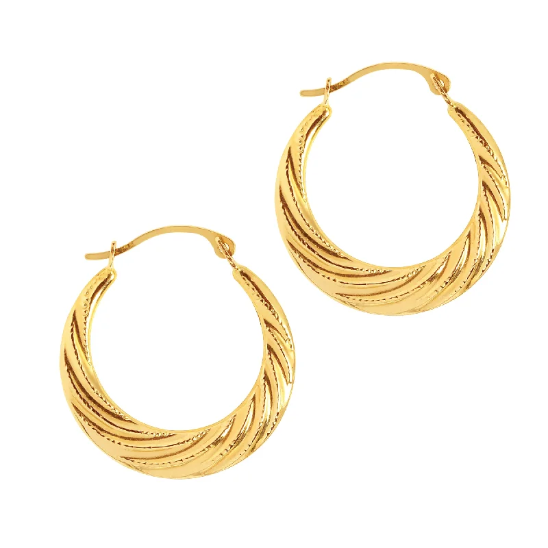 Luxury gold hoop earrings-14K Gold Milgrain Detail Twist Back to Back Hoop Earring