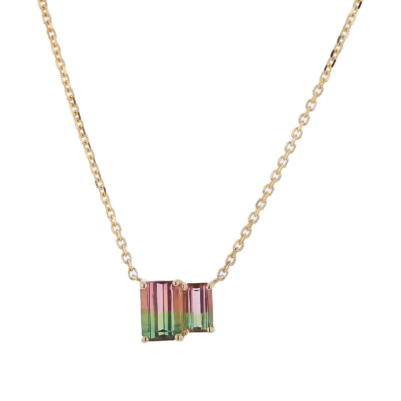 Simple yet elegant gold necklaces -1.03Ct Bi-Color Tourmaline Stacked Necklace in 14k Yellow Gold, 18in