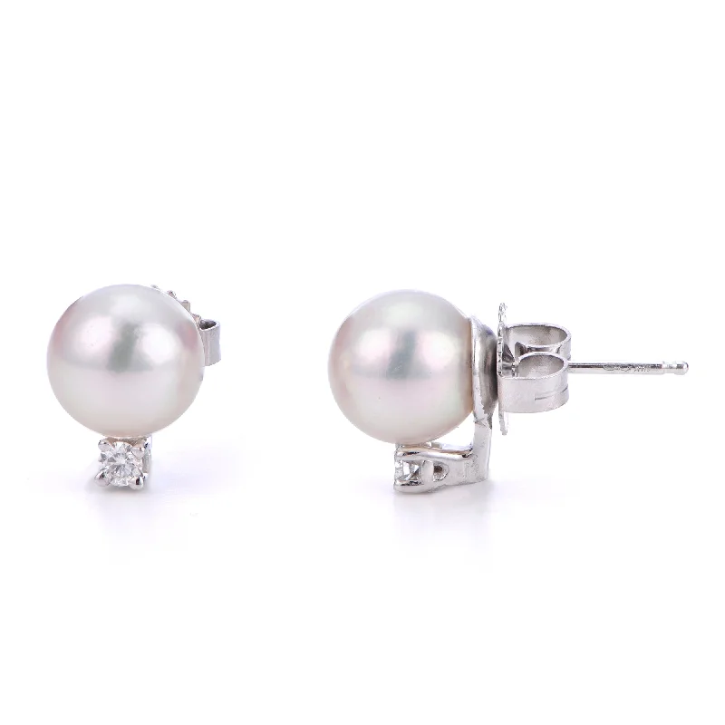 Silver earrings with gemstones-14KT White Gold Akoya Pearl Earring