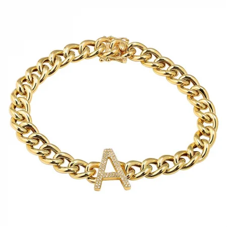 Designer bracelets with diamonds and sapphires -14K Yellow Gold Diamond Initial Link Bracelet