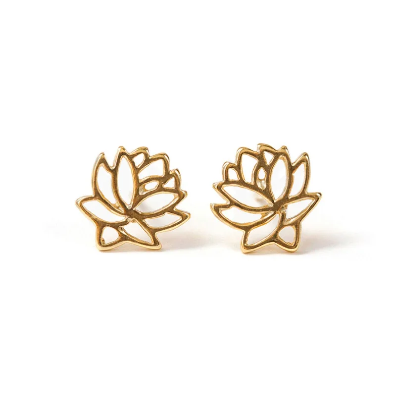 Pink gemstone earrings-Lotus Flower Stud Earrings