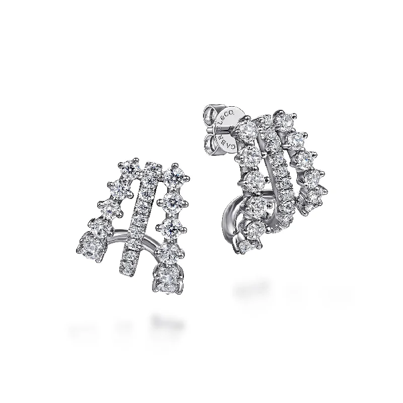 Earrings for men-Diamond J Hoop Earrings in White Gold by Gabriel & Co.