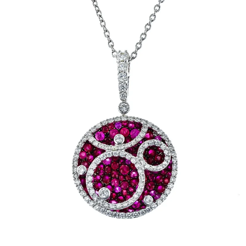 Fashionable charm necklaces for teens -Salavetti Ruby and Diamond Medallion Pendant Necklace