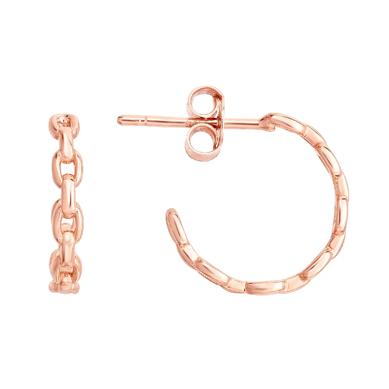 Sterling silver earrings for women-14K Rose Gold Oval Links C Hoops