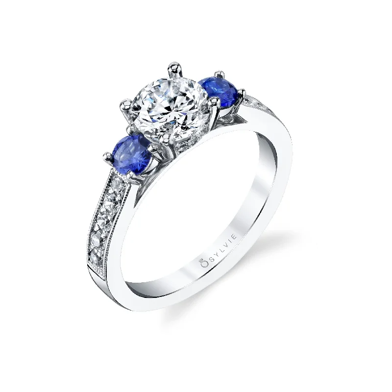 Unique men’s rings with silver details -Diamond and Sapphire Ring Mounting by Sylvie, 14K White Gold