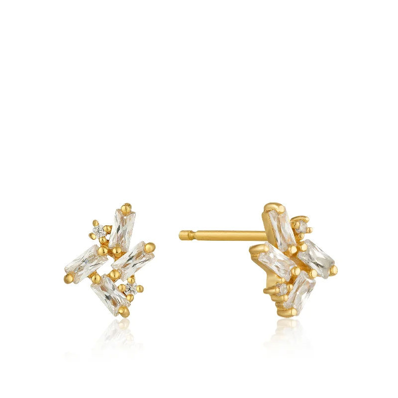 Black pearl earrings-Glo Getter Cluster Earrings in Yellow Gold by Ania Haie