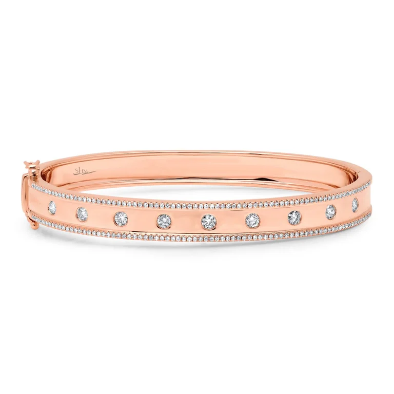 Classic tennis bracelets with diamonds -14K Rose Gold High Polished Diamond "Lights" Bangle