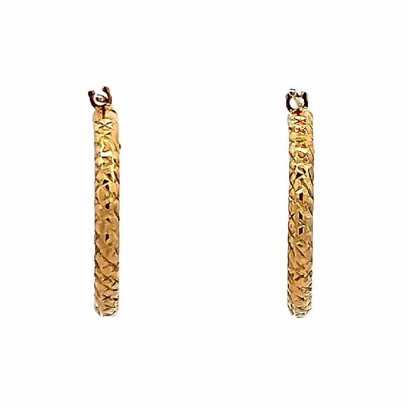 Vintage stud earrings-Estate Hollow Hoop Earrings in Yellow Gold