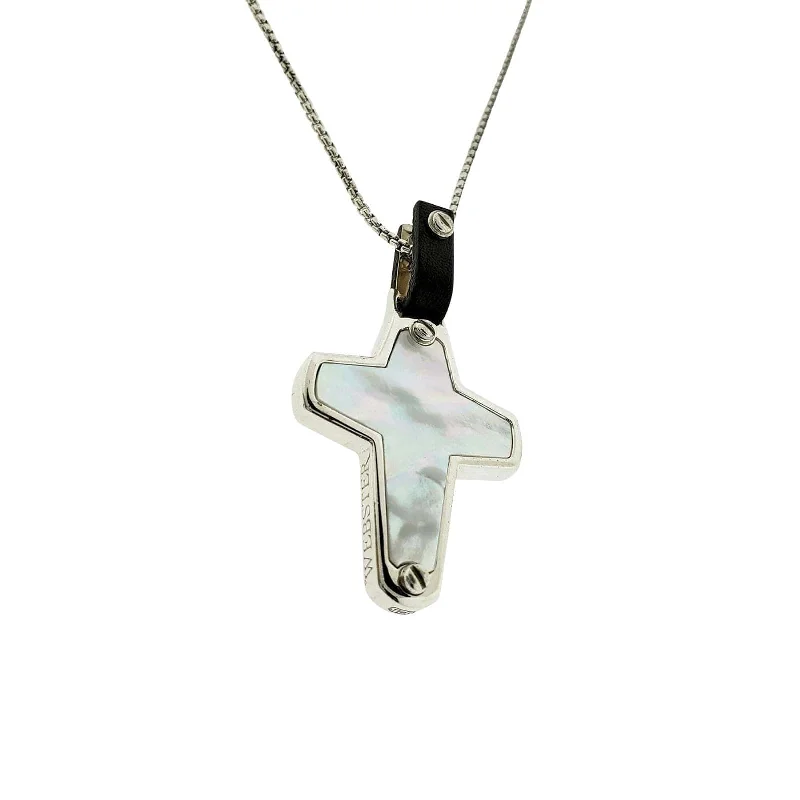 Luxury gold-plated necklaces for fashion lovers -England Made Me Cross Pendant in White Mother of Pearl