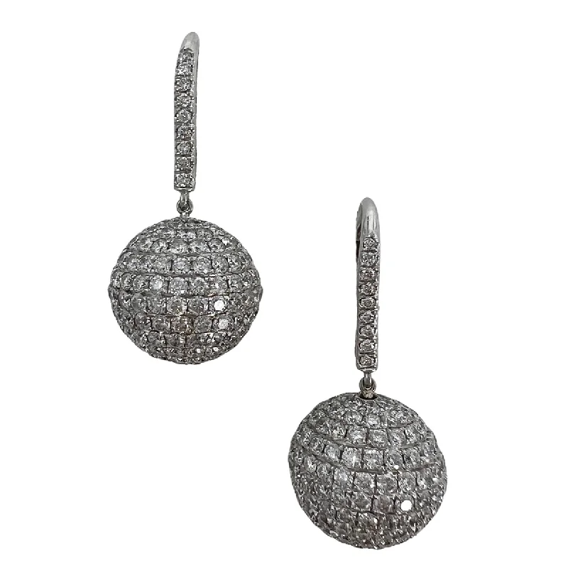 Simple drop earrings-18K White Gold Diamond Ball Drop Earrings