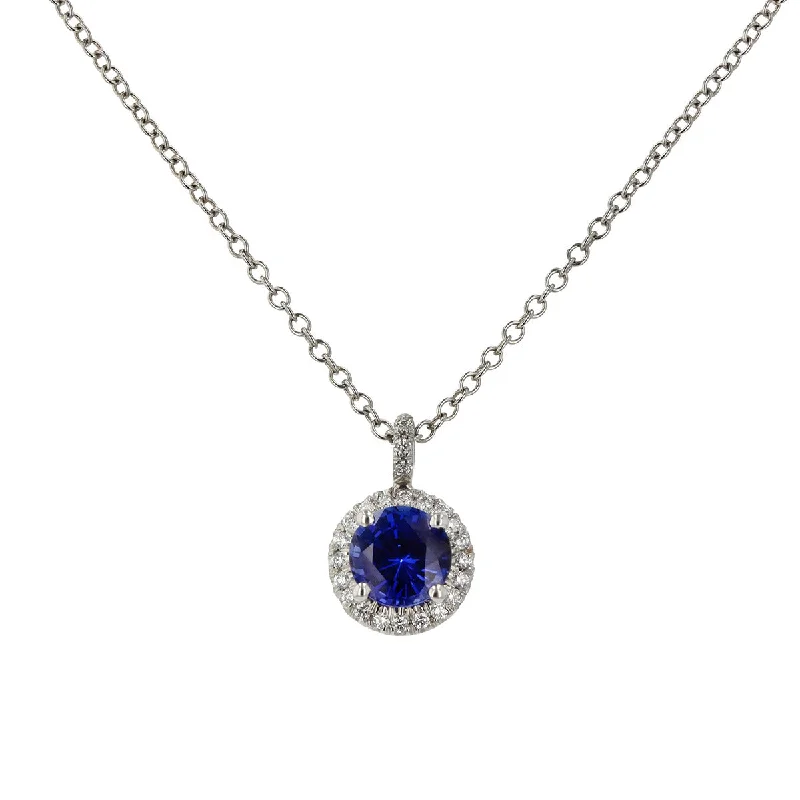 Necklaces for delicate skin -Sapphire and Diamond Halo Pendant Necklace