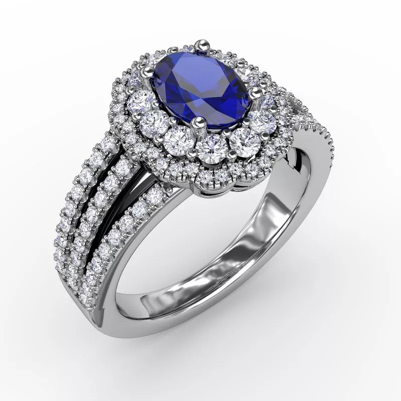 Personalized wedding rings with initials -Sapphire and Diamond Triple Row Split Shank Ring