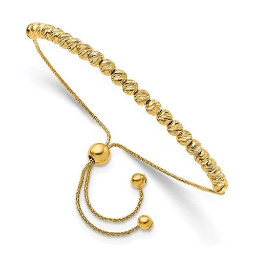 Custom bracelets for unique gifting occasions -14K Polished Diamond Cut Beaded Bolo Adjustable Bracelet