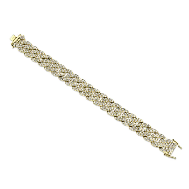 Men’s leather bracelets with metal buckles -14K Yellow Gold Diamond Pave Chain Bracelet