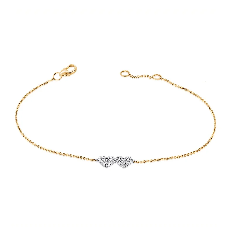 Minimalist bracelets with delicate details -14K White & Yellow Gold Diamond Double Heart Bracelet