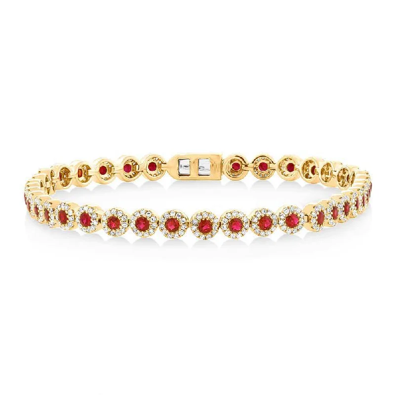 Unique gemstone bracelets for spiritual healing -14K Yellow Gold Ruby and Diamond Tennis Bracelet