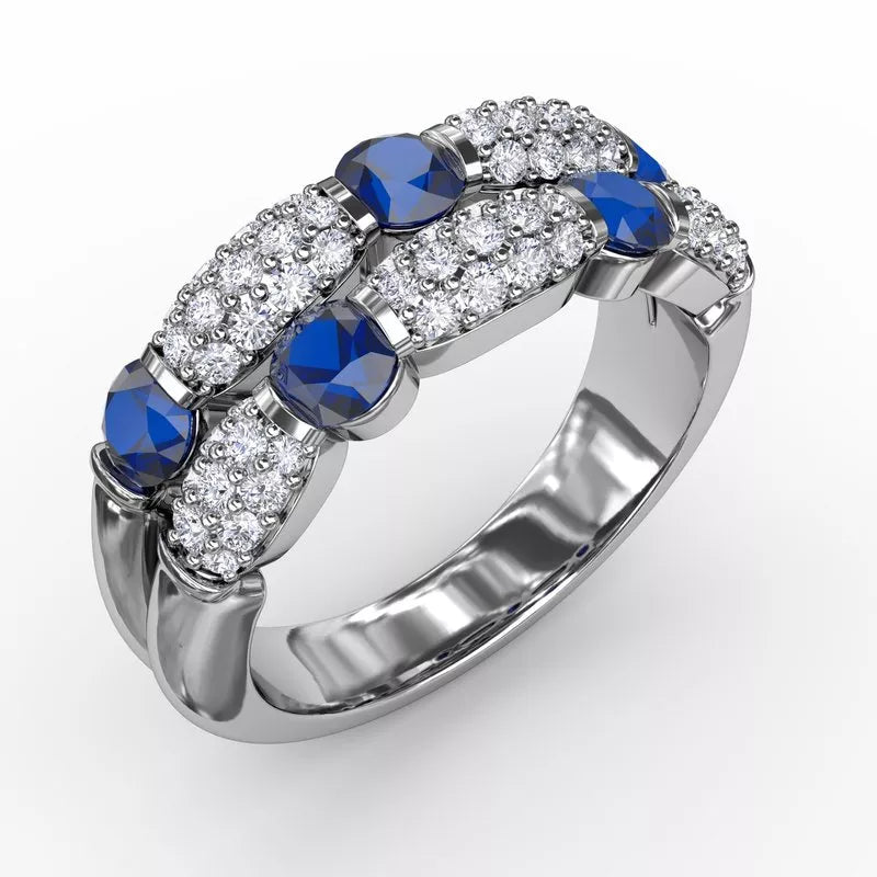 Classic wedding rings for men -Fana Double Row Sapphire and Diamond Ring 1592