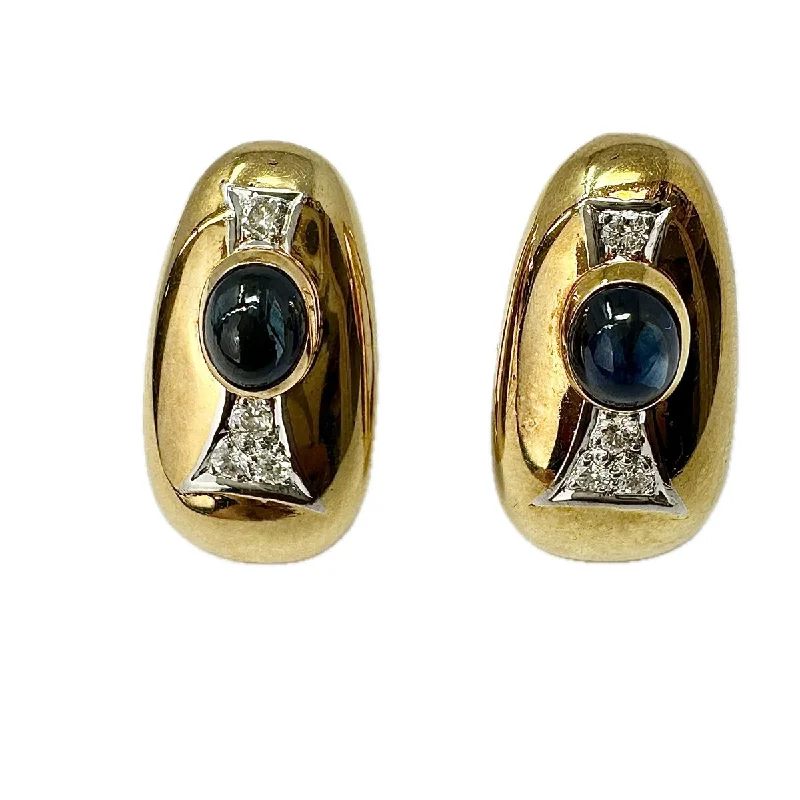 Small earrings-18K Gold Earrings with Diamond and Sapphire