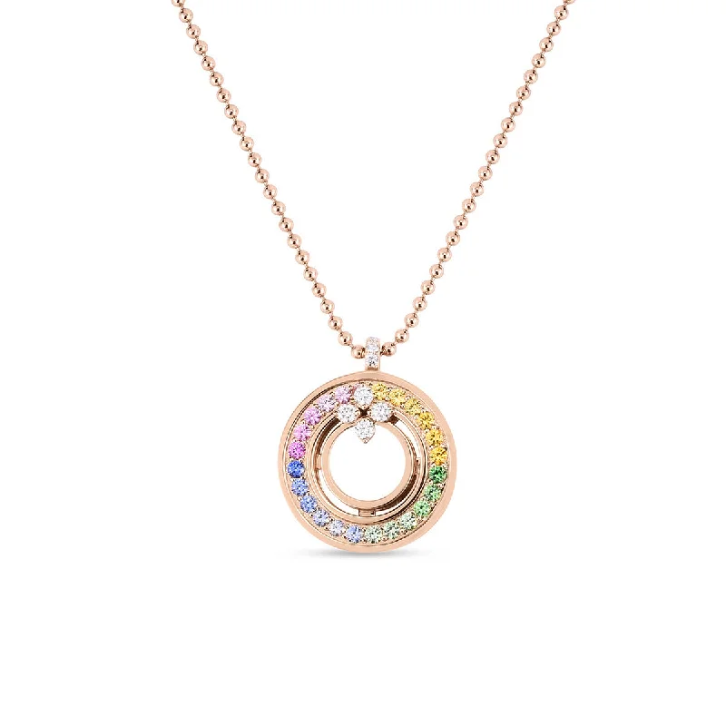 Gemstone and silver necklaces for healing -Rainbow Medallion Necklace with Sapphires, Diamonds and Mother of Pearl