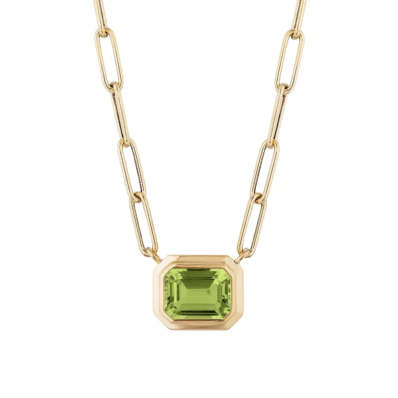 Cute necklaces with animal pendants -Peridot Emerald Cut East West Pendant