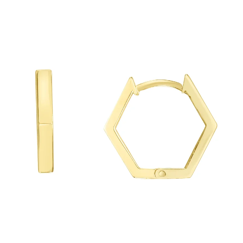 Small drop earrings for women-14K Hexagon Huggies