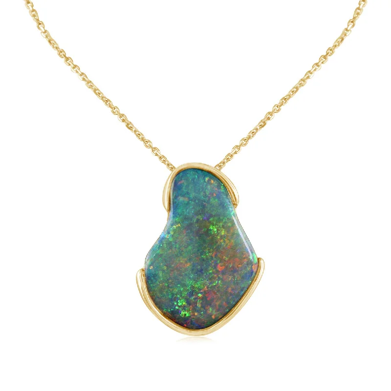 Elegant necklaces for women -14K Yellow Gold Australian Opal Pendant Necklace