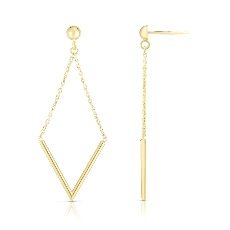 Crystal stud earrings-14K Gold Polished V Drop Earring