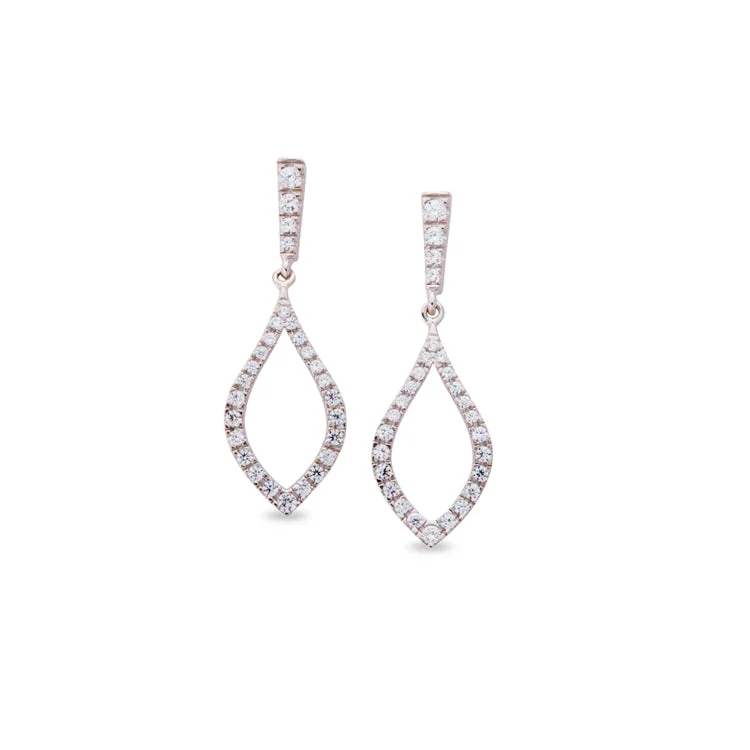 Geometric hoop earrings-Platinum Finish Sterling Silver Micropave Drop Earrings with Simulated Diamonds