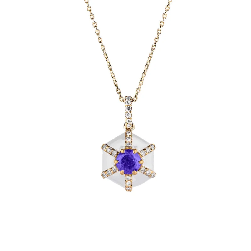 Unique geometric necklaces for modern look -Tanzanite and Diamond Hexagon Shape Pendant