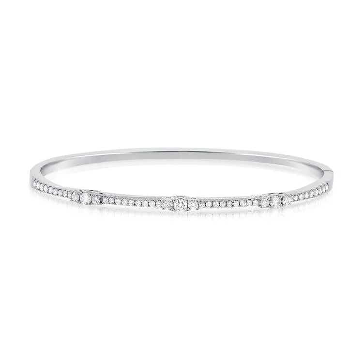 Bold bracelets with geometric patterns -14K White Gold Diamond Graduating Hinged Bangle