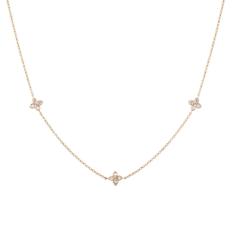 Creative jewelry necklaces for unique gifts -18K Rose Gold Love by the Inch 3 Station Flower Necklace