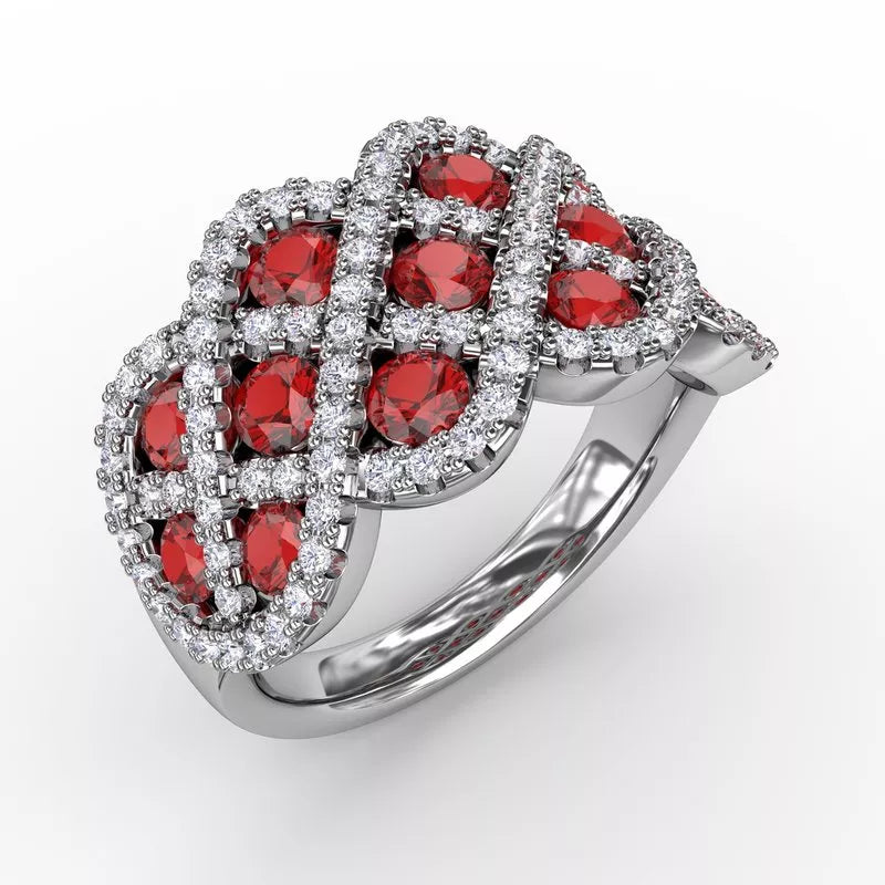 Adjustable sterling silver rings -You and Me Ruby and Diamond Interweaving Ring 1370