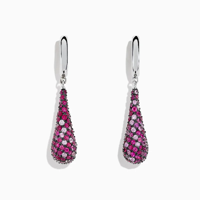 Custom gold earrings-Splash Sterling Silver Pink Sapphire and Ruby Drop Earrings, 3.90 TCW